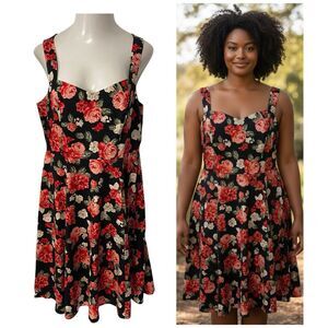 Torrid Dress Womens Size 14 Red Floral Skater Pin Up Retro Work Office Date
